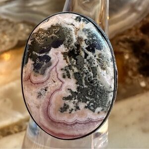 2503 Artisan Pyrite In Rhodochrosite Stone Silver Ring